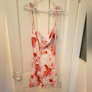 Zara White Floral Mini Dress with Pink and Orange Print